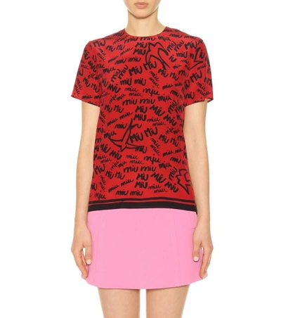 Shop Miu Miu Printed Silk Top In Red