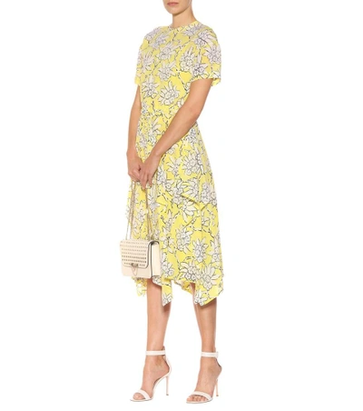 Shop Valentino Floral-printed Stretch-silk Midi Dress In Yellow