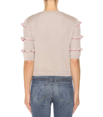 Shop Valentino Ruffle-trimmed Cotton Sweater In Beige