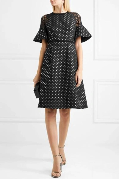 Shop Draper James Shadow Lace-paneled Polka-dot Jacquard Dress In Black