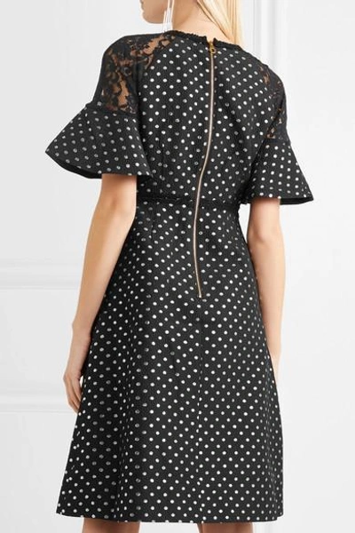 Shop Draper James Shadow Lace-paneled Polka-dot Jacquard Dress In Black
