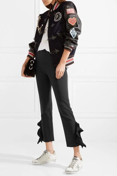 Shop Opening Ceremony William Cropped Ruffle-trimmed Stretch-cady Skinny Pants In Black