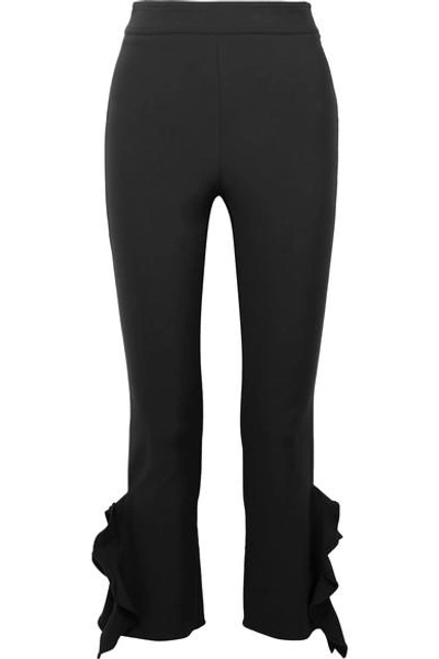 Shop Opening Ceremony William Cropped Ruffle-trimmed Stretch-cady Skinny Pants In Black