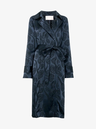 Shop Peter Pilotto Satin Jacquard Trench Coat In Blue