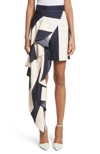 Shop Calvin Klein 205w39nyc Flag Stripe Silk Shantung Drape Skirt In Navy/ Cream