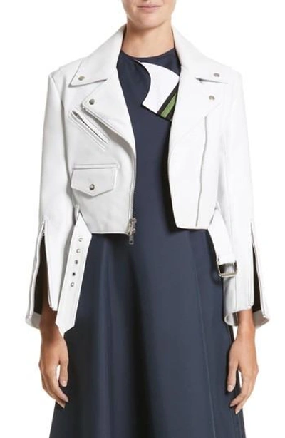 Shop Calvin Klein 205w39nyc Plonge Leather Crop Moto Jacket In White