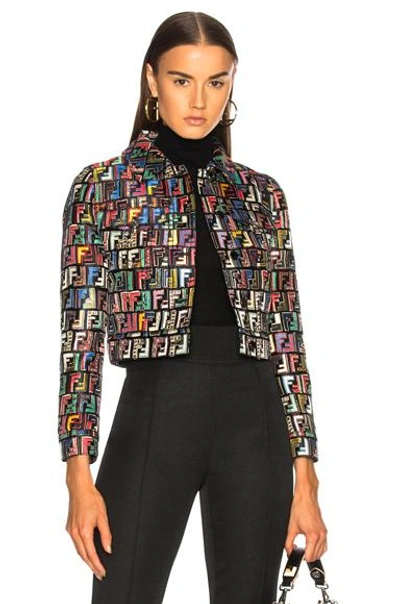 Shop Fendi Logo Print Jacquard Jacket In Multi