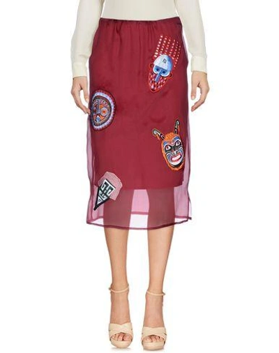 Shop Stella Jean Woman Midi Skirt Burgundy Size 6 Silk In Red