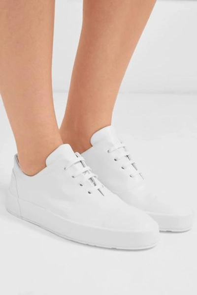 Shop Jil Sander Leather Sneakers In White