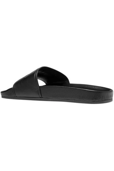 Shop Balenciaga Logo-print Leather Slides In Black