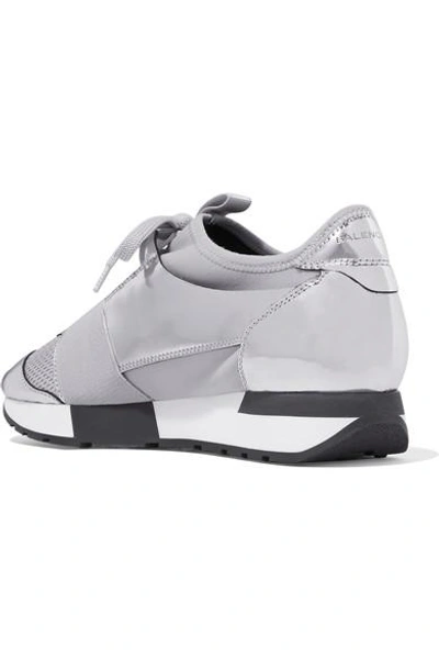 Shop Balenciaga Race Runner Metallic Leather, Mesh And Neoprene Sneakers In Silver