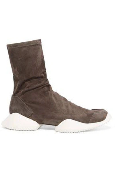Shop Rick Owens Woman + Adidas Originals Suede Ankle Boots Dark Brown