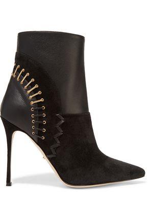 Sergio Rossi Woman Embellished Leather And Suede Boots Black | ModeSens