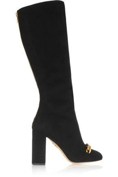 Shop Charlotte Olympia Woman Barbara Embellished Suede Knee Boots Black