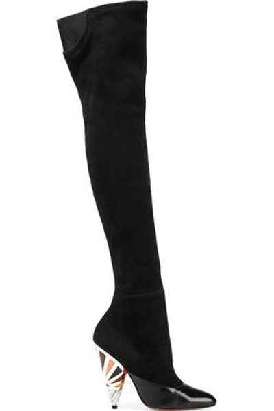 Shop Givenchy Leather-paneled Suede Over-the-knee Boots In Black