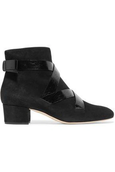 Shop Jimmy Choo Woman Heat Suede And Glossed Textured-leather Ankle Boots Black