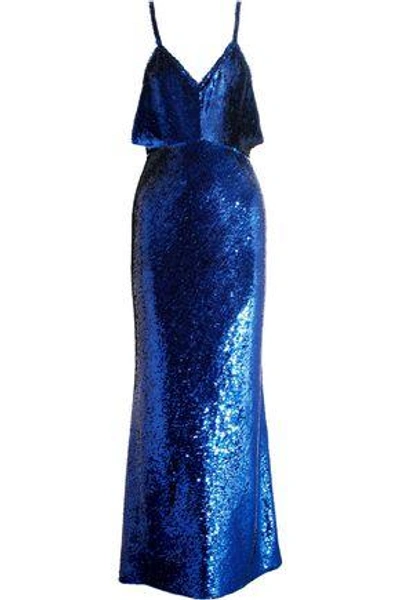 Shop Ashish Woman Sequined Silk Gown Royal Blue