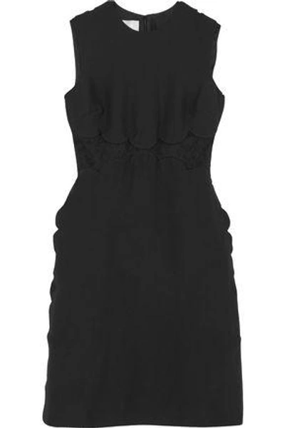 Shop Valentino Lace-paneled Wool And Silk-blend Dress In Black