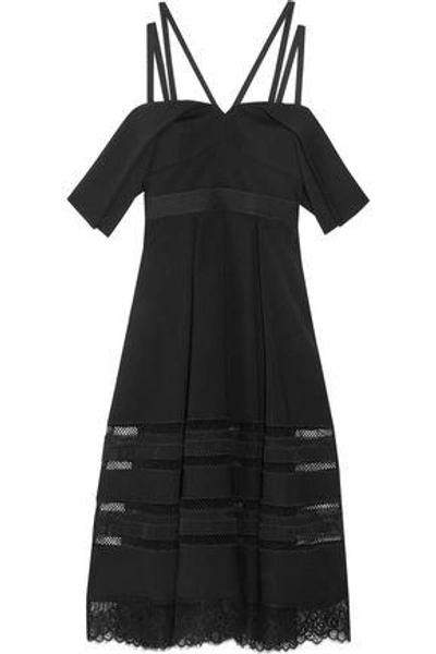 Shop Self-portrait Woman Cold-shoulder Lace-trimmed Crepe Midi Dress Black