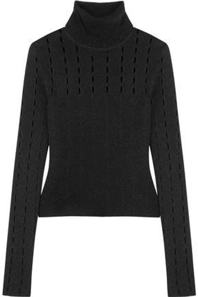 Shop Alice And Olivia Woman Cathie Cutout Stretch-knit Turtleneck Top Black