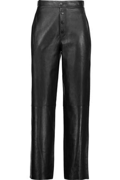 Shop Helmut Lang Woman Leather Wide-leg Pants Black
