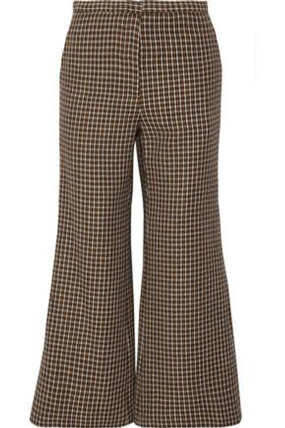 Shop Rosetta Getty Woman Cropped Houndstooth Wool Flared Pants Brown