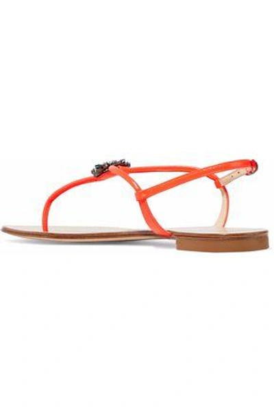 Shop Giuseppe Zanotti Woman Crystal-embellished Leather Sandals Bright Orange