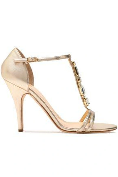 Shop Giuseppe Zanotti Woman Crystal-embellished Metallic Leather Sandals Gold