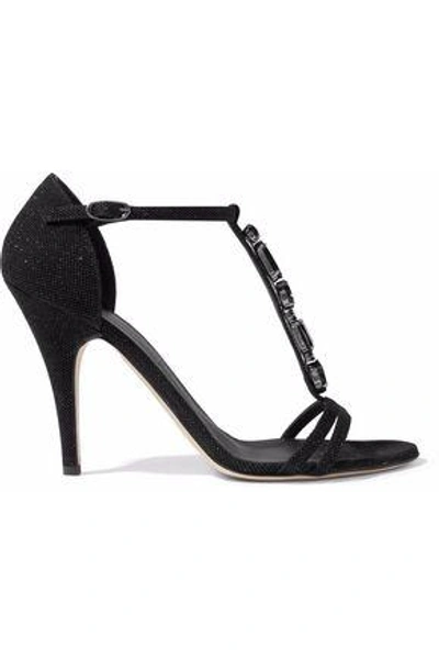 Shop Giuseppe Zanotti Woman Crystal-embellished Suede Sandals Black