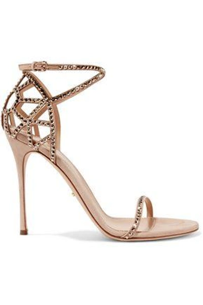 Shop Sergio Rossi Woman Royal Strass Crystal-embellished Suede Sandals Beige