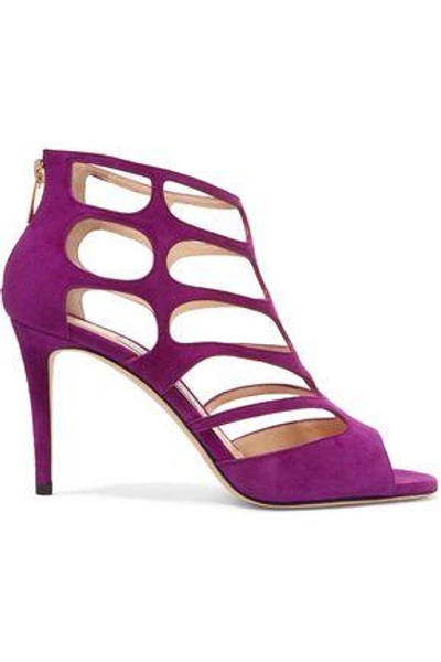 Shop Jimmy Choo Woman Ren Cutout Suede Sandals Purple