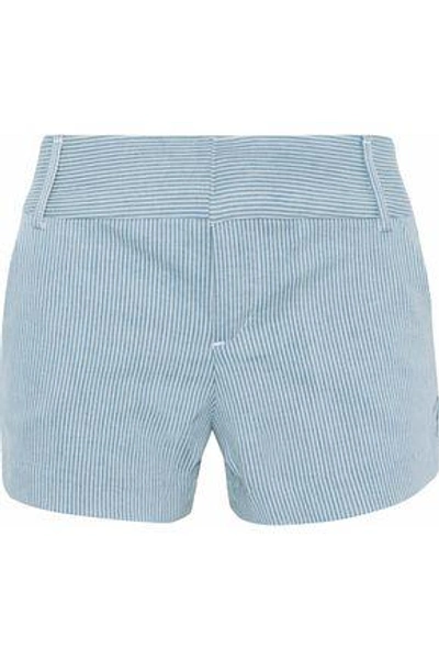 Shop Alice And Olivia Woman Striped Stretch-cotton Shorts Sky Blue