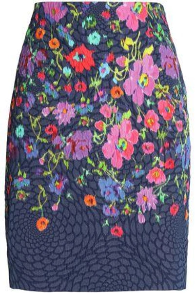 Shop Oscar De La Renta Woman Floral-print Cloqué Mini Skirt Midnight Blue