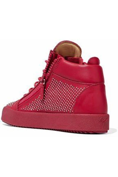 Shop Giuseppe Zanotti Woman Studded Leather High-top Sneakers Red