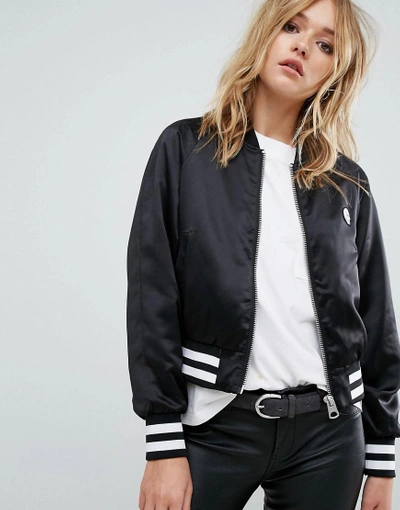 Shop Cheap Monday Bomber Jacket With Tipping And Skull Logo - Black