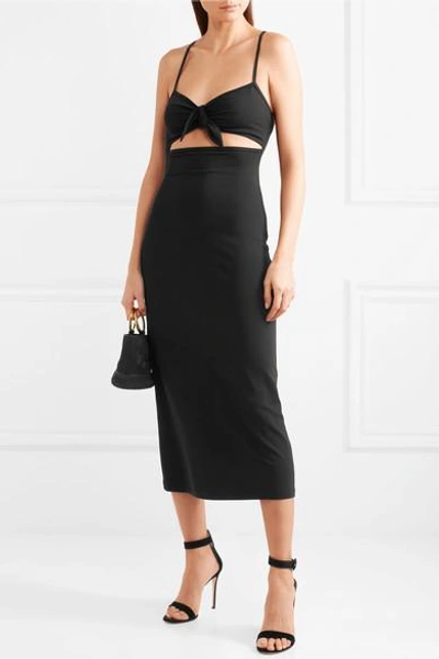 Shop Michael Kors Cutout Stretch-jersey Midi Dress In Black