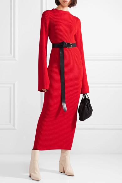 Solace London Celina Ribbed Cotton-blend Maxi Dress In Red | ModeSens