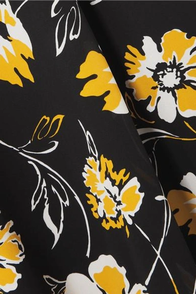 Shop Michael Kors Floral-print Silk Crepe De Chine Midi Dress In Black