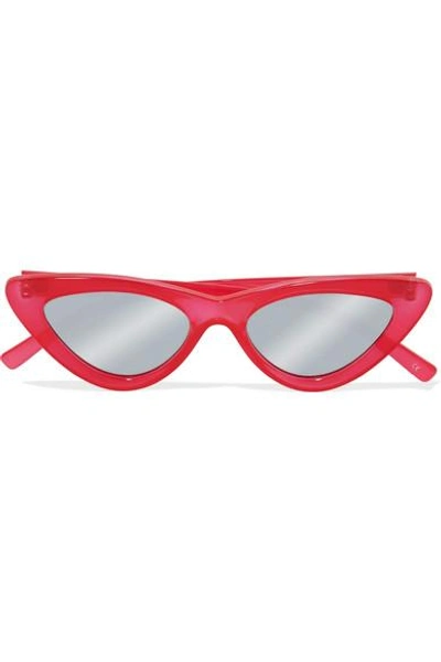 Shop Le Specs + Adam Selman The Last Lolita Cat-eye Acetate Mirrored Sunglasses In Red