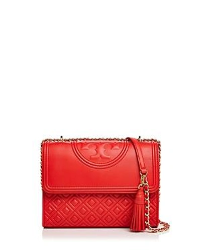 Shop Tory Burch Fleming Convertible Leather Shoulder Bag In Red Volcano/gold