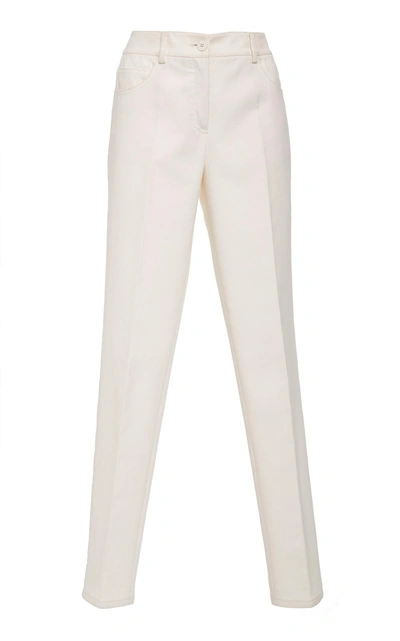 Shop Akris Slim Cotton Silk Stretch Pant In White