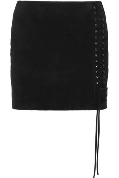 Shop Saint Laurent Lace-up Suede Mini Skirt In Black