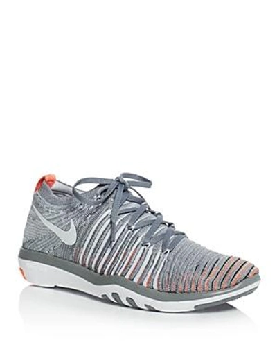 Shop Nike Women's Free Transform Flyknit Lace Up Sneakers In Cool Grey/pure Platinum