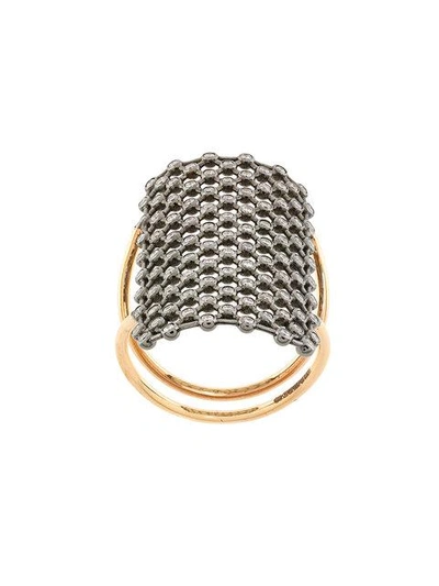 Shop Diane Kordas Crystal Embellished Net Pattern Ring In Metallic