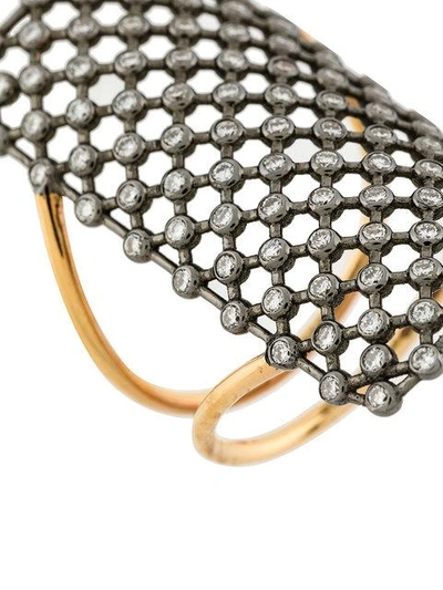 Shop Diane Kordas Crystal Embellished Net Pattern Ring In Metallic