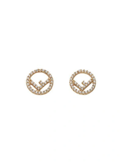 Shop Fendi Embellished Logo Earrings In Metallic