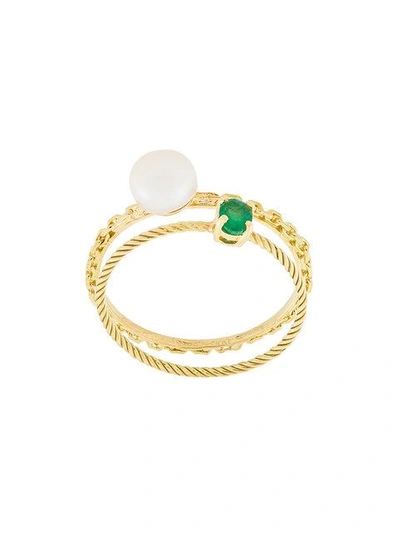 Shop Wouters & Hendrix Gold Pearl & Emerald Set Of Rings In Metallic