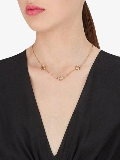 Shop Fendi Short Logo Charm Necklace In Metallic