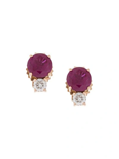 Shop Jemma Wynne 18kt Gold Diamond And Ruby Stud Earrings