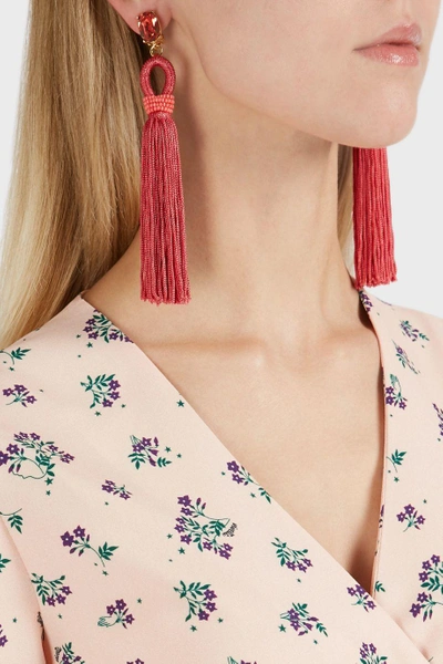 Oscar De La Renta Long Silk Tassel Earrings In Pink